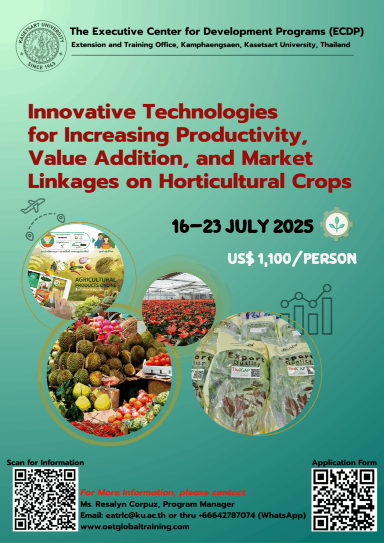 New course alert! : Innovative Technologies for Increasing productivity, value addition, and market linkages on horticultural crops: 8 days from 16-23 July 2025 : Apply NOW